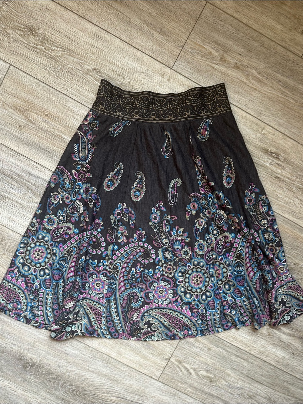 Tibi A-line Mid Length Wool Skirt Gray Floral Medium